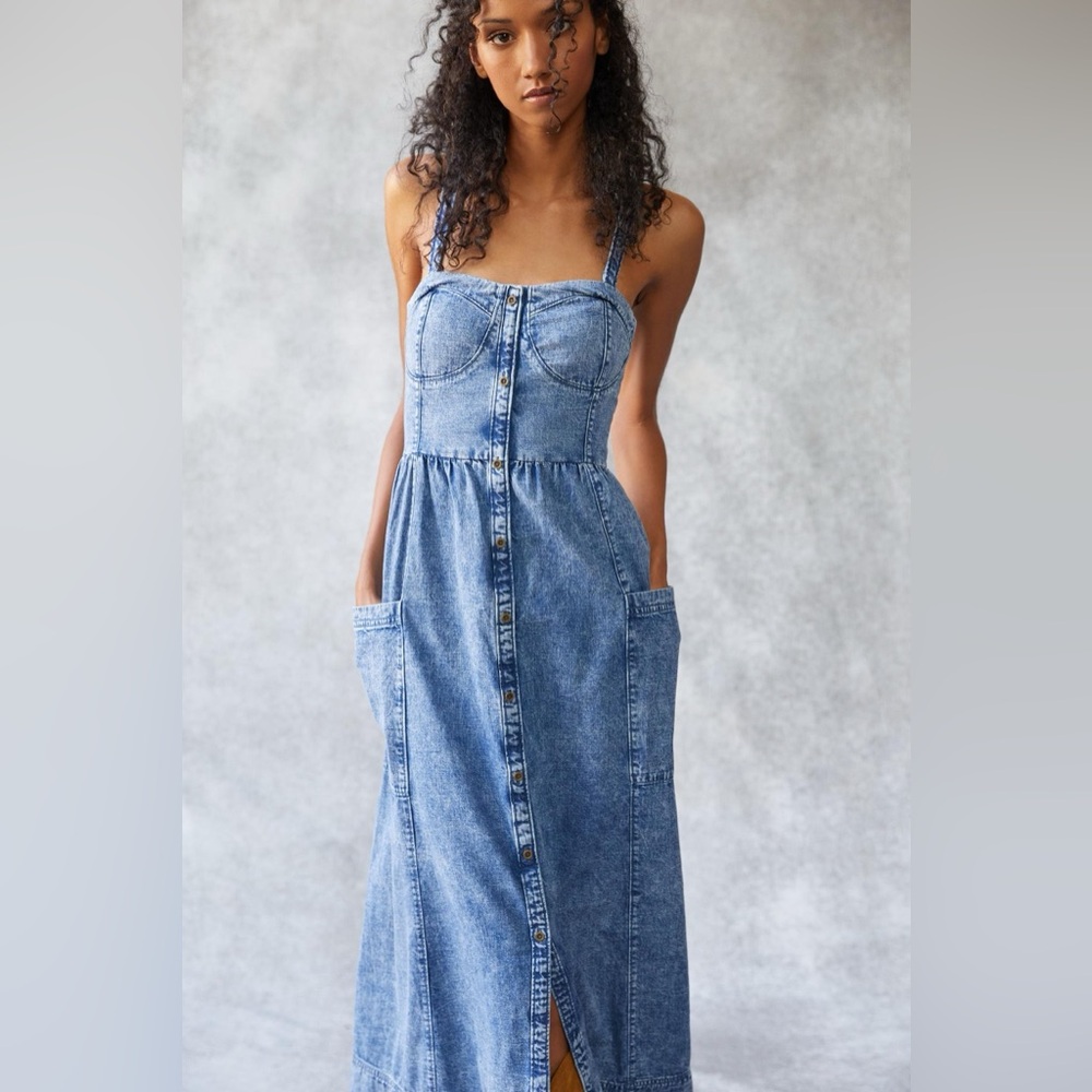 Pilcro Blue Denim Midi Dress with Straps - Picture 2 of 5